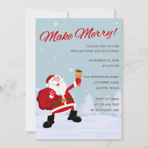 Merry Santa Typography Holiday Party Invitation