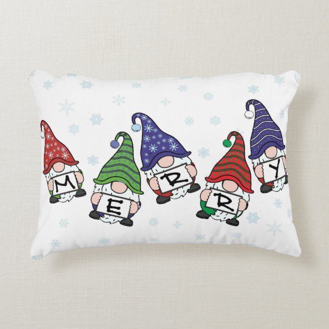Merry Scattered Gnomes  Decorative Cushion (Front)