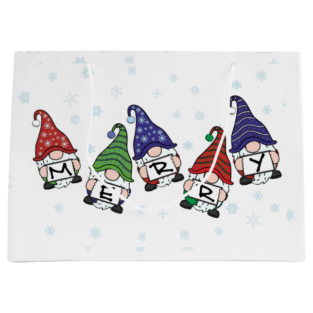 Merry Scattered Gnomes  Large Gift Bag (Front)