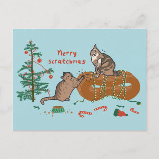 Merry Scratchmas Cat Christmas Postcard