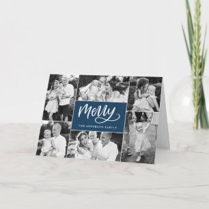 Merry Script Christmas Photo Collage Holiday Card