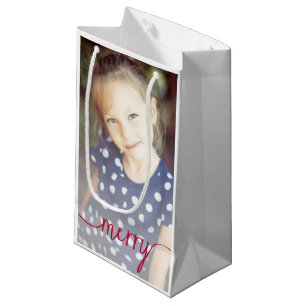 Merry Script Custom Photo Gift Bag / Red