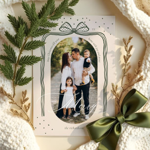 Merry Script Elegant Chic Christmas Bow Arch Photo Holiday Card