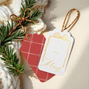 Merry Script Elegant Chic Christmas Bow To & From Gift Tags