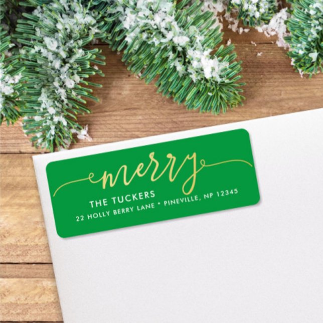 MERRY Script Gold & Bright Green Christmas Address (Creator Uploaded)
