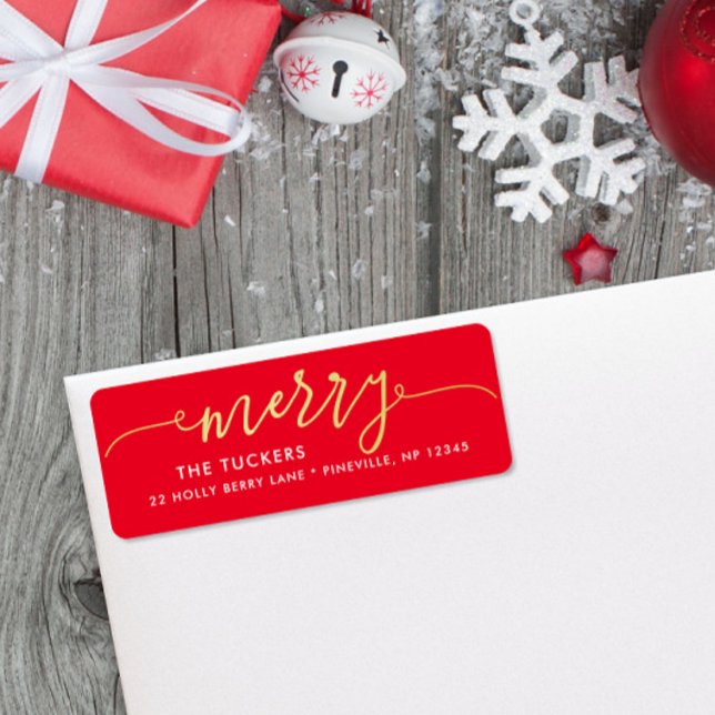 MERRY Script Gold Foil on Red Christmas Address (Creator Uploaded)