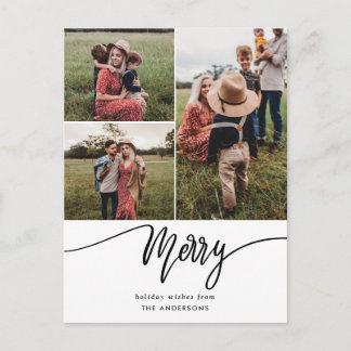Merry Script Modern Family Photo Holiday Postcard