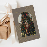 Merry Script Modern Stripes Photo Arch Frame Grey<br><div class="desc">Elegant modern stripes photo holiday foil card. Our Design features an elegant modern photo arch in gold foil along with gold foil vertical lines. "Merry" is written in a calligraphy font in gold foil. Customise with your own photo added to the photo arch along with the year and family signature....</div>