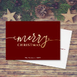MERRY Script on Dark Red Christmas Gold<br><div class="desc">This simple, elegant design features "merry CHRISTMAS" in gold foil. Click the customise button for more flexibility in modifying/adding text/photos and design elements! Variations of this design as well as coordinating products are available in our shop, zazzle.com/store/doodlelulu. Contact us if you need this design applied to a specific product to...</div>