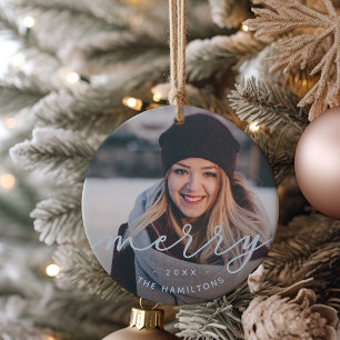 Merry Script Photo Ceramic Tree Decoration
