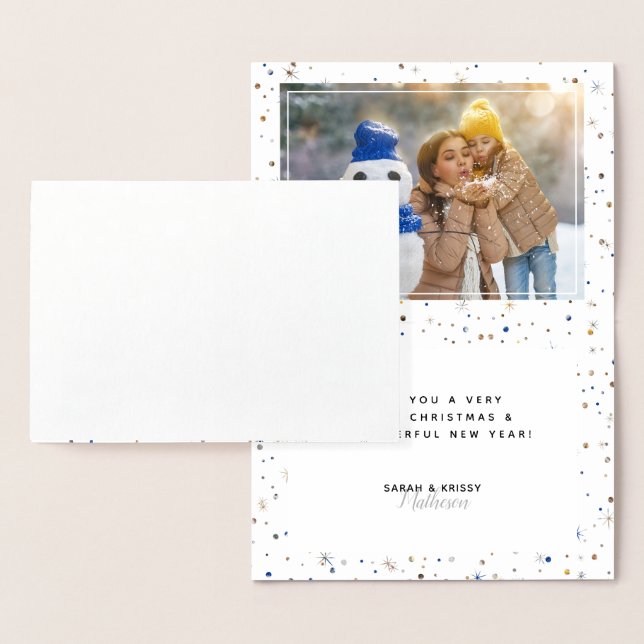MERRY Script + Photo Colour-Matching Snow + Stars Foil Card (Display)