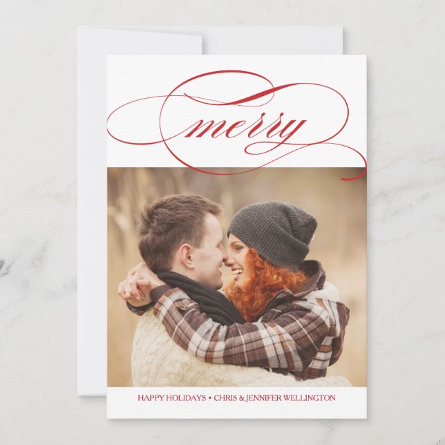 Merry Script Photo Holiday Card (Front)
