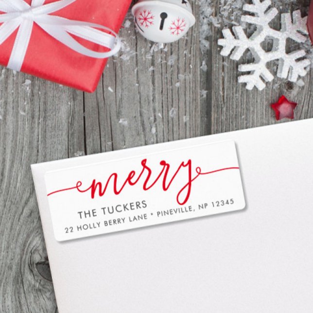 MERRY Script Simple Red Christmas Return Address (Creator Uploaded)