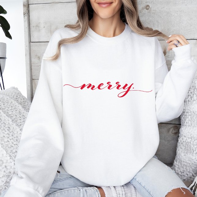 Merry Script Typography Minimalist Christmas Sweatshirt (Creator Uploaded)