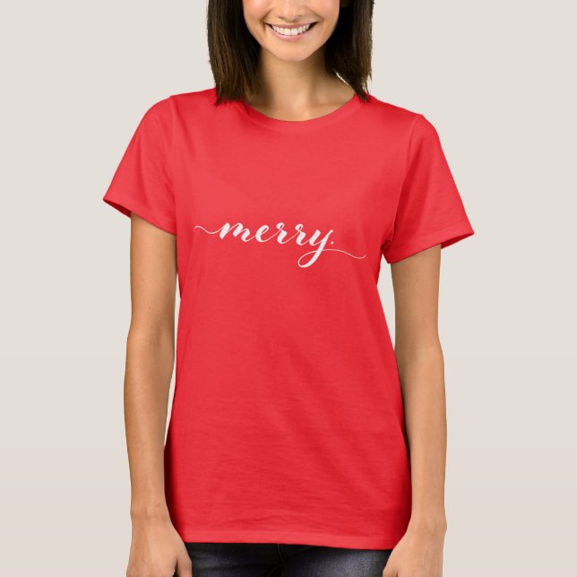 Merry Script Typography Minimalist Christmas T-Shirt (Front)
