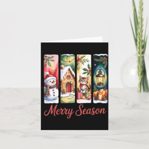 Merry Season Festive Snowman Cat Gingerbread House Card