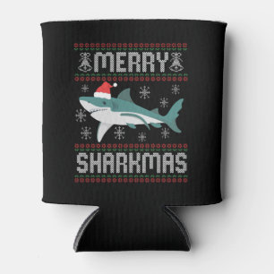 Merry Sharkmas Funny Christmas Shark Ugly Sweater Can Cooler
