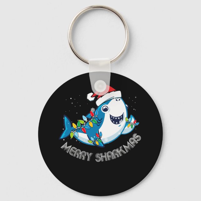 Merry Sharkmas Santa Christmas Sharks Lover Gift Key Ring (Front)