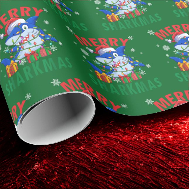 Merry Sharkmas Santa Shark Christmas Gift Wrap (Creator Uploaded)