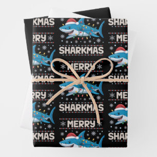 Merry Sharkmas Santa Ugly Christmas Lights Xmas  Wrapping Paper Sheet