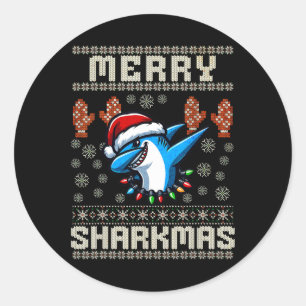 Merry Sharkmas Shark Christma Ugly Xmas Kids Shark Classic Round Sticker