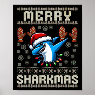 Merry Sharkmas Shark Christma Ugly Xmas Kids Shark Poster
