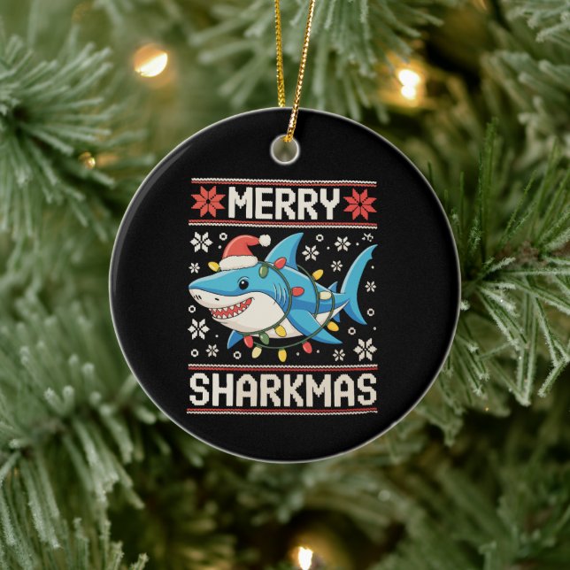 Merry Sharkmas Shark Christmas Ugly Xmas Lights Ceramic Tree Decoration (Tree)