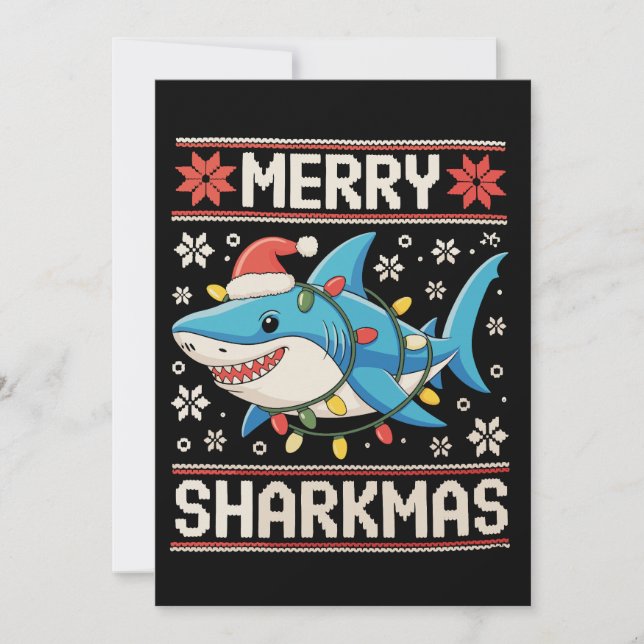 Merry Sharkmas Shark Christmas Ugly Xmas Lights Holiday Card (Front)