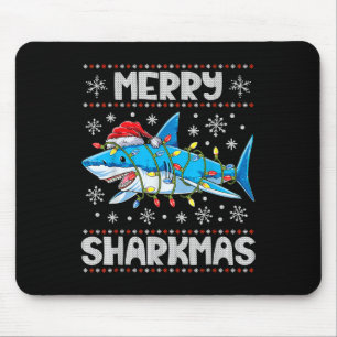 Merry Sharkmas Shark Santa Ugly Christmas Lights B Mouse Pad