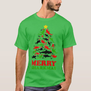 Merry Sharkmas Shark Santa Ugly Christmas Lights B T-Shirt