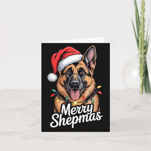 Merry Shepmas German Shepherd Christmas Lights Hum Card (Front)