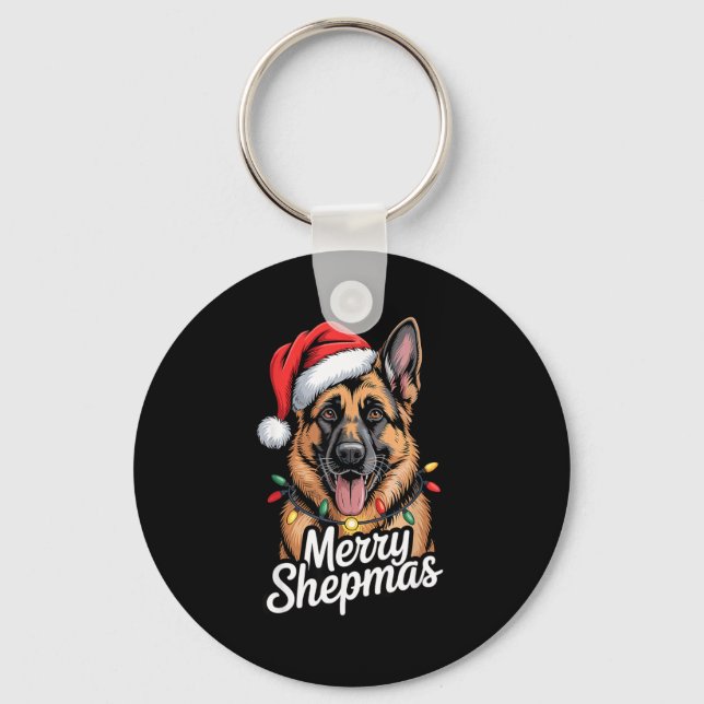 Merry Shepmas German Shepherd Christmas Lights Hum Key Ring (Front)