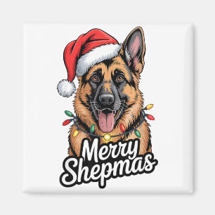 Merry Shepmas German Shepherd Christmas Lights Hum Magnet