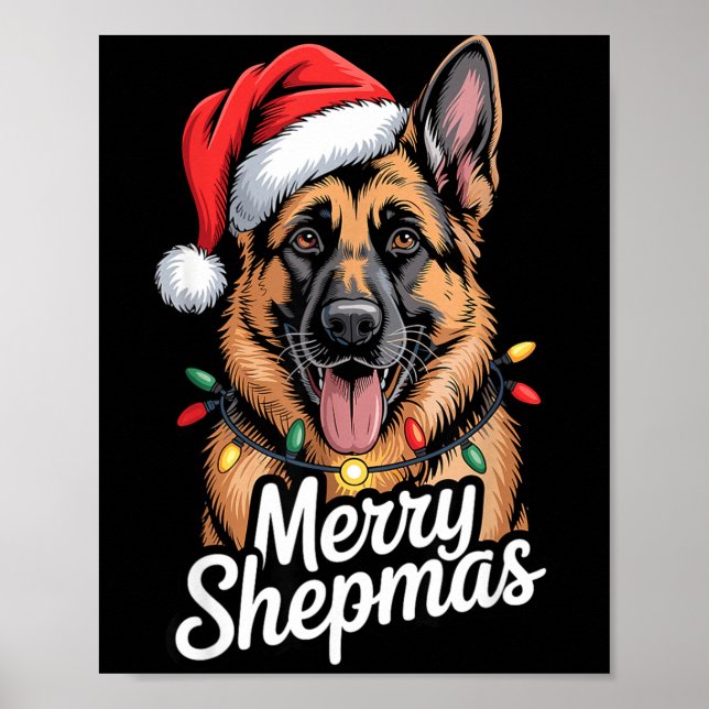 Merry Shepmas German Shepherd Christmas Lights Hum Poster (Front)