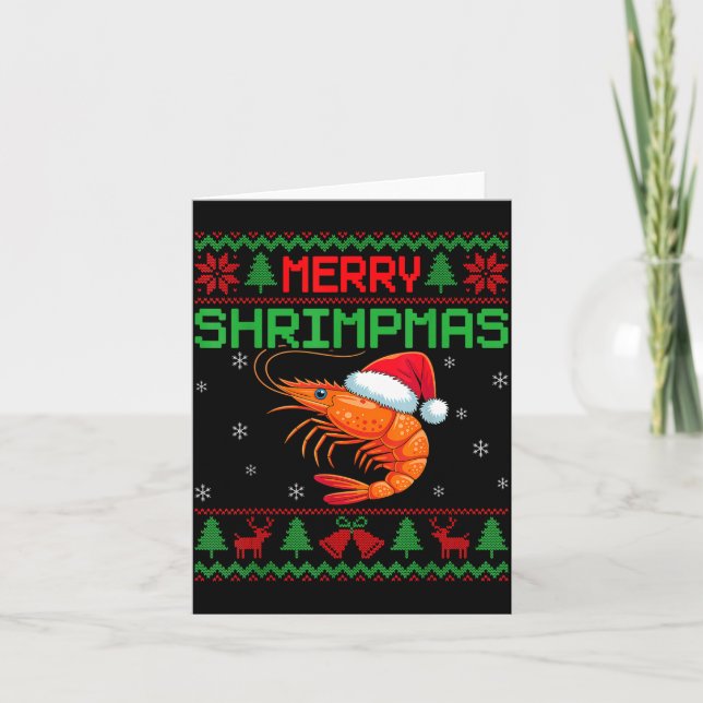Merry Shrimpmas Funny Shrimp Ugly Christmas Sweate Card (Front)