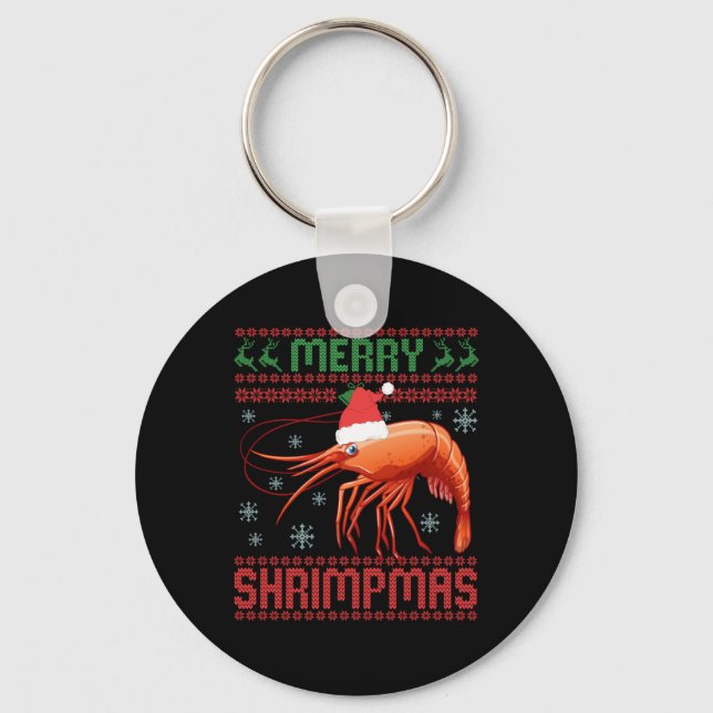 Merry Shrimpmas Funny Shrimp Ugly Christmas Sweate Key Ring (Front)