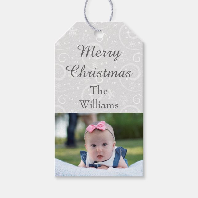 Merry Silver Snowflakes Gift Tags (Front)