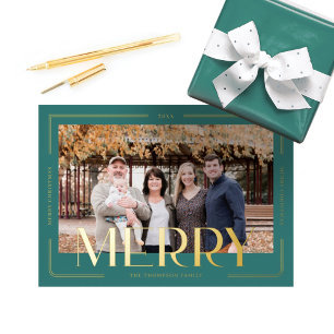 Merry Simple & Modern Gold Frame Family Photo