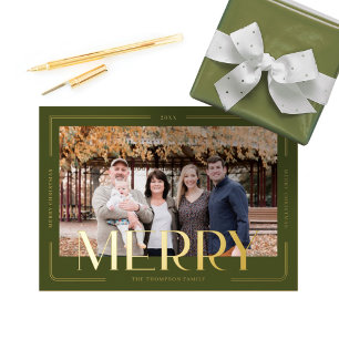 Merry Simple & Modern Gold Frame Family Photo
