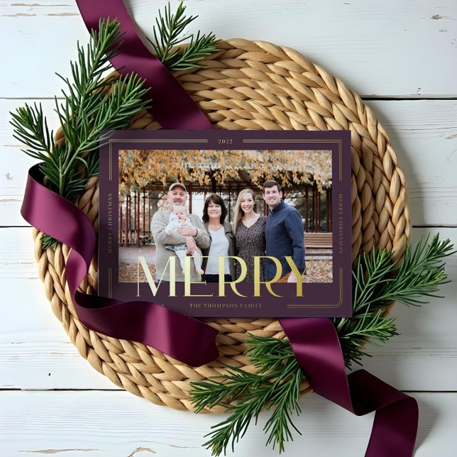 Merry Simple & Modern Gold Frame Family Photo (Merry Simple & Modern Gold Frame Family Photo Foil Holiday Card)