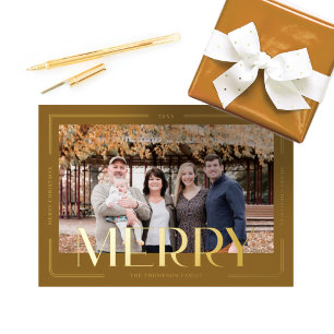 Merry Simple & Modern Gold Frame Family Photo