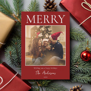 Merry Simple Modern Minimal Photo Holiday Card