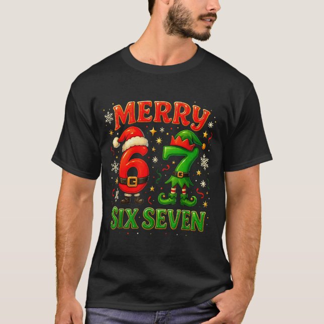 Merry Six Seven Funny Meme 67 Christmas Couple Des T-Shirt (Front)