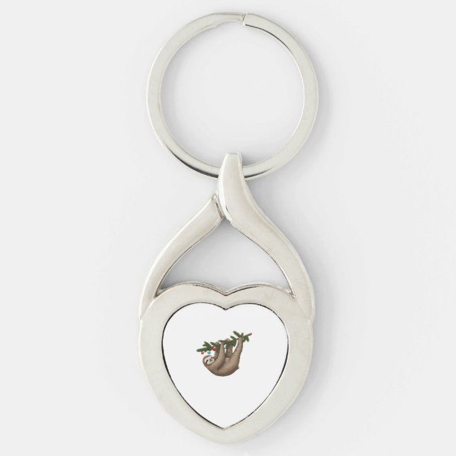 Merry Sloth on Christmas Tree Branch with Ornament Key Ring (Front)