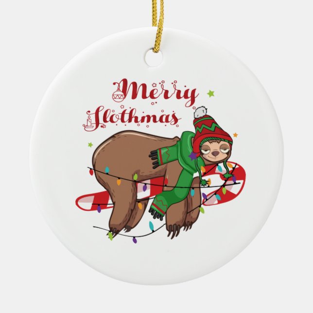 Merry Slothmas Ceramic Tree Decoration (Front)