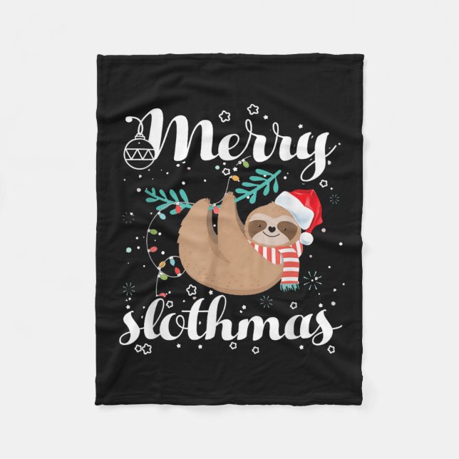 Merry Slothmas Christmas Pajama For Sloth Lovers  Fleece Blanket (Front)