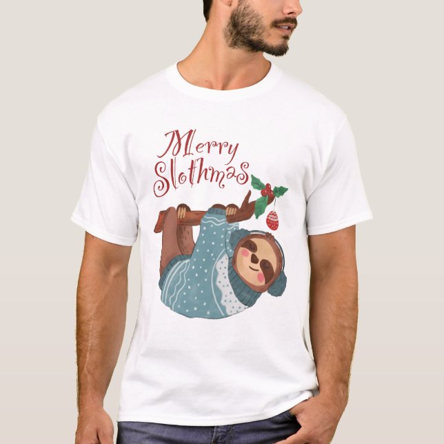 Merry Slothmas Christmas Sloth T-Shirt (Front)