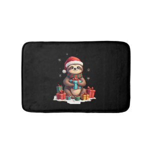 Merry Slothmas cute Christmas sloth Santa hat Xmas Bath Mat