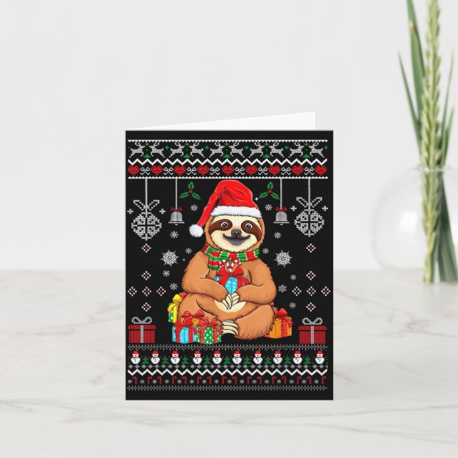 Merry Slothmas Cute Christmas Sloth Santa Hat Xmas Card (Front)