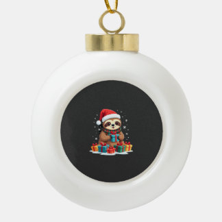 Merry Slothmas cute Christmas sloth Santa hat Xmas Ceramic Ball Christmas Ornament